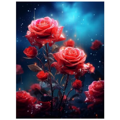 5D Diamond Painting Erwachsene, Rote Rose Diamant Painting Bilder Full Drill, Blume DIY Diamant Malerei Bilder Kits nach Zahlen für Kinder Mädchen Haus Wand Dekoration - 30x40cm (H) von ZWFSDM