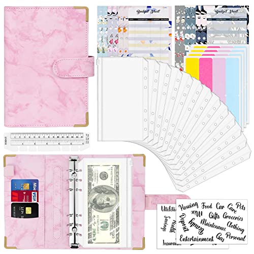 A6 Budget Binder Notizbuch, Budget Planner Budget Binder Loseblatt Notizbuch aus PU mit Budgetblätter Binder Tasche Etikettenaufkleber für Finanzplaner Sparbuch Geld Sparen Mappe Geschenk Muttertag von ZWOOS