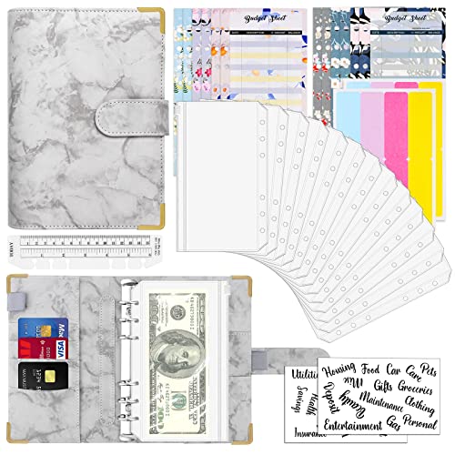 A6 Budget Binder Notizbuch, Budget Planner Budget Binder Loseblatt Notizbuch aus PU mit Budgetblätter Binder Tasche Etikettenaufkleber für Finanzplaner Sparbuch Geld Sparen Mappe Geschenk Muttertag von ZWOOS