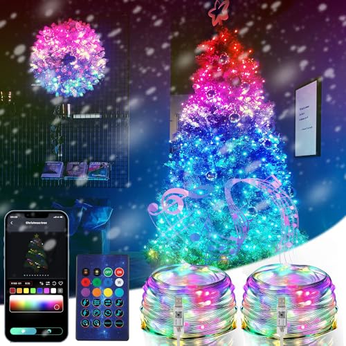 ZWOOS 2 X 10m 100LED Lichterkette RGB, Synchronisierung mit Musik, Stromversorgung über USB, APP-Steuerung/Fernbedienung, Bluetooth-Verbindung - für Weihnachten, Schlafzimmer von ZWOOS