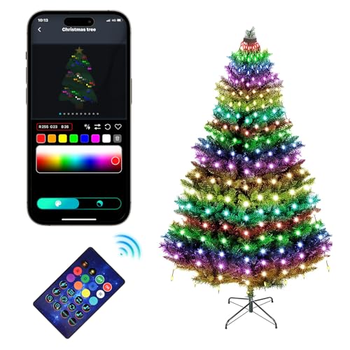 ZWOOS 400 LED Weihnachtsbaum Beleuchtung, RGB Christbaumbeleuchtung mit Ring, Weihnachtsbeleuchtung Strom, APP-Steuerung/Fernbedienung, Musiksynchronisation, Bluetooth-Verbindung, Höhe: 2 m von ZWOOS