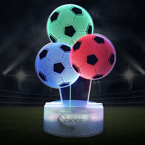 ZWOOS Fußballgeschenk – Nachtlicht für Kinder 3D-Illusion – LED-Fußballlampe mit Fernbedienung – 3 Farben – dreischichtige Farbpalette bunte Fußballlichter für Geschenke von ZWOOS