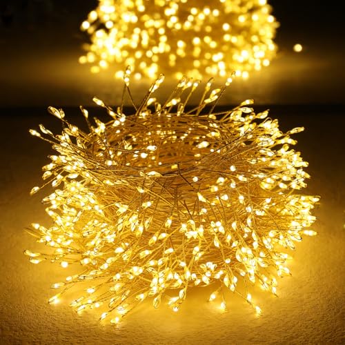 ZWOOS Lichterkette Innen mit Stecker, 10m 600 LED Lichterkette Außen Strom, Lichterkette Weihnachtsbaum mit Fernbedienung und Timer, Weihnachtsbeleuchtung Außen Wasserdicht IP44, Warmweiß von ZWOOS