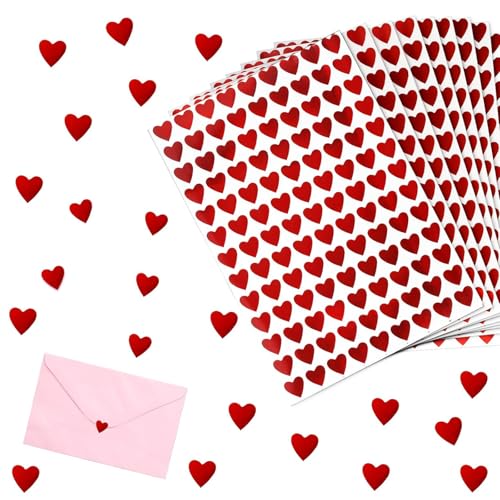 ZWWOGE 1400 Stück Glitzer Herz Aufkleber Selbstklebend Herzform Sticker Etiketten für Valentinstag Ostern Hochzeit Gästebuch Geschenkbeutel DIY Handwerk Scrapbooking Umschlagsiegel Dekoration (Rot) von ZWWOGE