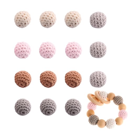 ZWWOGE 15pcs Gehäkelt Holzperlen, Häkelperlen 16 mm Bunte Garn Holzkugeln Mit Fädellöchern Handgefertigte Holzkugeln Für DIY Halskette Armband Häkelperlen von ZWWOGE