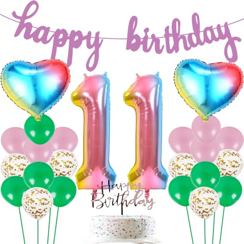 Ballon Geburtstag Dekoration Geburtstag Ballon in rosa Farbe Happy Birthday Girlande Folienballon Rainbow Number Foil Balloon luftballons geburtstag 11 mädchen 11 Years Girl Giant Foil Balloon von ZWWsullo