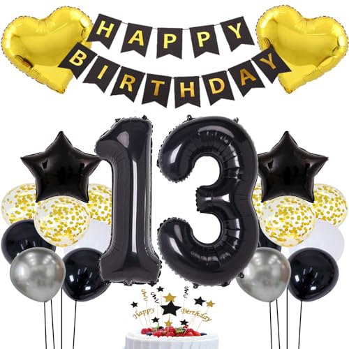 Happy Birthday Girlande Ballon Schwarz Gold Deko 13 Geburtstag Deko geburtstag deko 13 junge Dekoration 13 Geburtstag Birthday Party Decorations Schwarz Gold Deko mit Happy Birthday Girlande von ZWWsullo