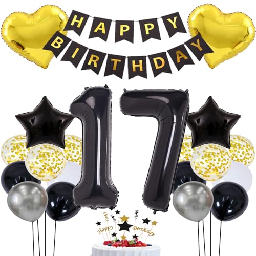 Happy Birthday Girlande Ballon Schwarz Gold Deko 17 Geburtstag Deko geburtstag deko 17 junge Dekoration 17 Geburtstag Birthday Party Decorations Schwarz Gold Deko mit Happy Birthday Girlande von ZWWsullo