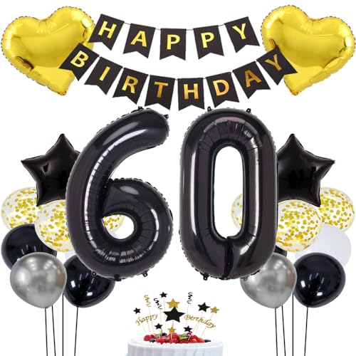 Happy Birthday Girlande Ballon Schwarz Gold Deko 60 Geburtstag Deko geburtstag deko 60 junge Dekoration 60 Geburtstag Birthday Party Decorations Schwarz Gold Deko mit Happy Birthday Girlande von ZWWsullo