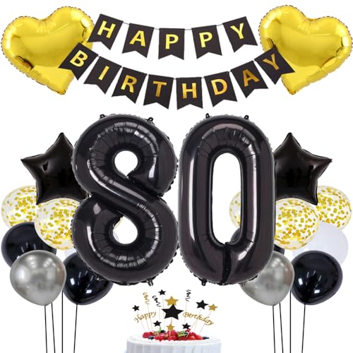 Happy Birthday Girlande Ballon Schwarz Gold Deko 80 Geburtstag Deko geburtstag deko 80 junge Dekoration 80 Geburtstag Birthday Party Decorations Schwarz Gold Deko mit Happy Birthday Girlande von ZWWsullo