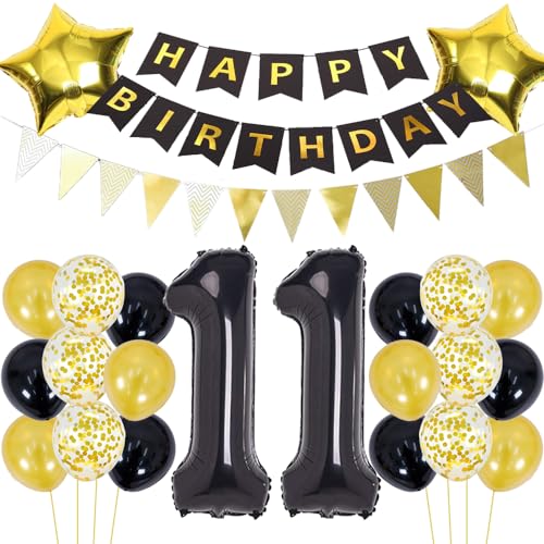 Luftballons 11 Geburtstag Dekoration Schwarz Gold Geburtstagsdeko 11 Jahre Mann Geburtstag 11 Junge Folienballon 11 Geburtstag Deko Junge Geburtstagsdeko 11 Jahr Junge Party Deko Gold Schwarz von ZWWsullo