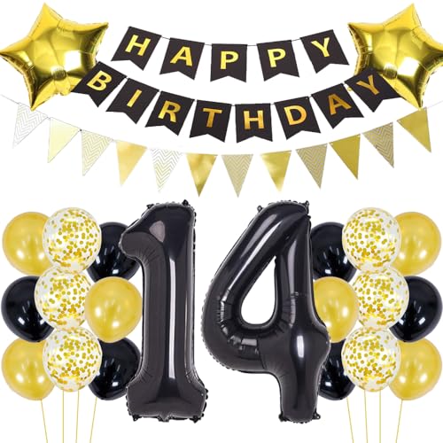 Luftballons 14 Geburtstag Dekoration Schwarz Gold Geburtstagsdeko 14 Jahre Mann Geburtstag 14 Junge Folienballon 14 Geburtstag Deko Junge Geburtstagsdeko 14 Jahr Junge Party Deko Gold Schwarz von ZWWsullo