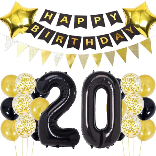 Luftballons 20 Geburtstag Dekoration Schwarz Gold Geburtstagsdeko 20 Jahre Mann Geburtstag 20 Junge Folienballon 20 Geburtstag Deko Junge Geburtstagsdeko 20 Jahr Junge Party Deko Gold Schwarz von ZWWsullo