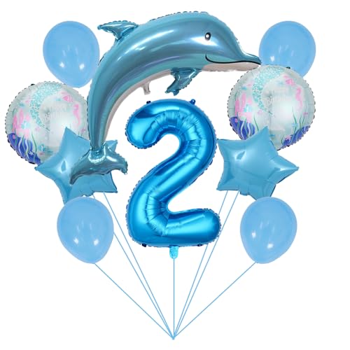 Ozean Tiere Geburtstagsfeier Dekoration Unterwasserwelt Kinder-Geburtstag Mädchen Junge Folienballon Blue Dolphin 2 Jahre Delfin Geburtstag Deko Große Delfin Folienballon Geburtstags Deko Jungen von ZWWsullo