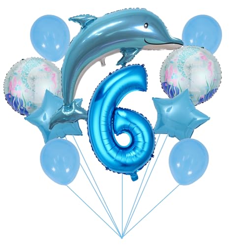 Ozean Tiere Geburtstagsfeier Dekoration Unterwasserwelt Kinder-Geburtstag Mädchen Junge Folienballon Blue Dolphin 6 Jahre Delfin Geburtstag Deko Große Delfin Folienballon Geburtstags Deko Jungen von ZWWsullo