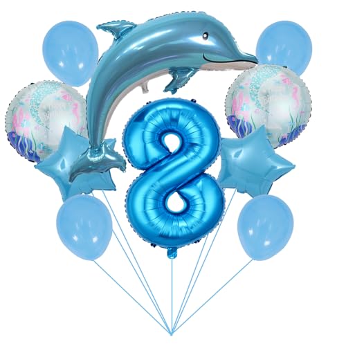 Ozean Tiere Geburtstagsfeier Dekoration Unterwasserwelt Kinder-Geburtstag Mädchen Junge Folienballon Blue Dolphin 8 Jahre Delfin Geburtstag Deko Große Delfin Folienballon Geburtstags Deko Jungen von ZWWsullo