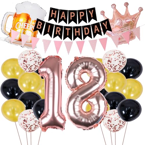 ZWWsullo 18 Geburtstag Dekorationen Mädchen 18 geburtstag deko 18 Geburtstag Dekoration Mädchen Happy Birthday Banner Rosegold Ballons Schwarz Rosegold Luftballons Konfetti Luftballons von ZWWsullo