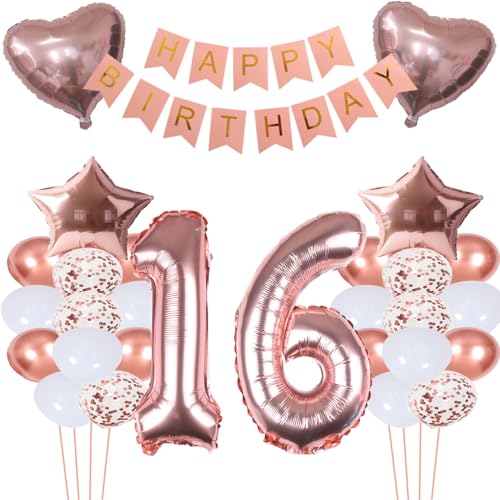 ZWWsullo Folienballon 16 Geburtstag Mädchen geburtstag 16 mädchen 16 jahr geburtstag mädchen deko set Geburtstagsdeko Mädchen 16 jahr Geburtstagsdeko Mädchen Rosegold Zahl Riesen Folienballon Zahl 16 von ZWWsullo