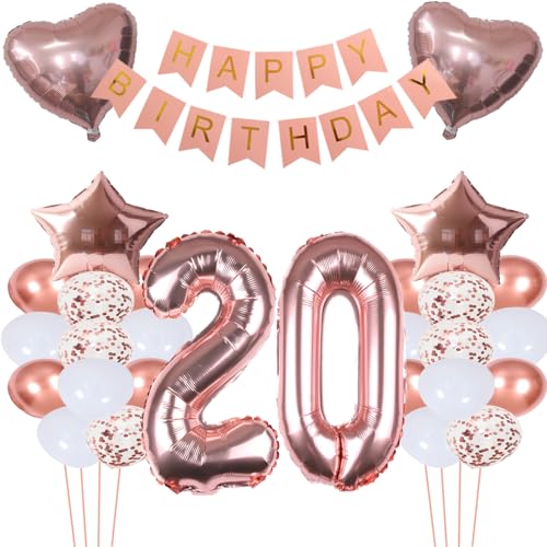 ZWWsullo Folienballon 20 Geburtstag Mädchen geburtstag 20 mädchen 20 jahr geburtstag mädchen deko set Geburtstagsdeko Mädchen 20 jahr Geburtstagsdeko Mädchen Rosegold Zahl Riesen Folienballon Zahl 20 von ZWWsullo