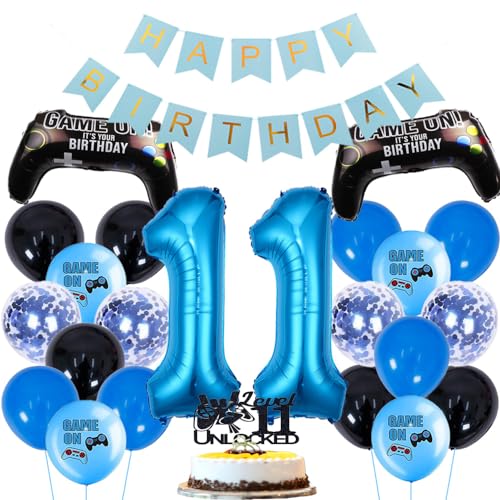 ZWWsullo Gamer Deko Geburtstag Happy Birthday Girlande Banner Deko Junge geburtstag 11 Gamecontroller Luftballons Happy Birthday Girlande Banner Kinder Videospiel Thema Party Zubehör von ZWWsullo