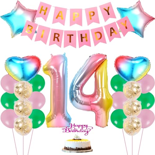 ZWWsullo Luftballon 14 Geburtstag Rosa geburtstag deko 14 jahre mädchen happy birthday 14 jahre mädchen deko 14 geburtstag mädchen Geburstag Deko Mädchen 14 Jahre Rosa Riesen Folienballon 14 Rosa von ZWWsullo