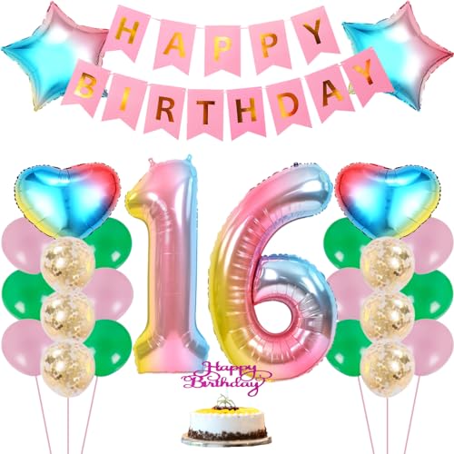 ZWWsullo Luftballon 16 Geburtstag Rosa geburtstag deko 16 jahre mädchen happy birthday 16 jahre mädchen deko 16 geburtstag mädchen Geburstag Deko Mädchen 16 Jahre Rosa Riesen Folienballon 16 Rosa von ZWWsullo