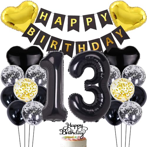 ZWWsullo Luftballon zum 13 Geburtstag zum 13 Geburtstag Mädchen Junge Party Deko 13 Schwarz 13 Geburtstag Dekoration Geburtstag Junge Tortendeko Luftballon 13 Geburtstag Dekoration von ZWWsullo