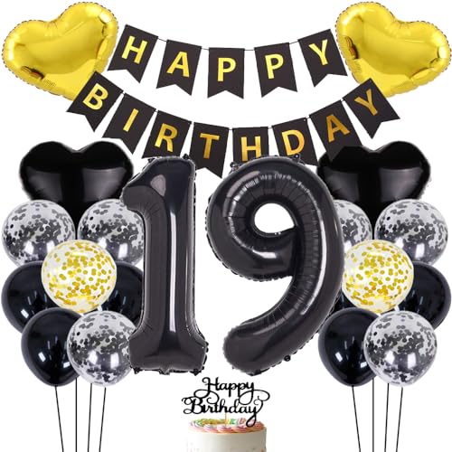 ZWWsullo Luftballon zum 19 Geburtstag zum 19 Geburtstag Mädchen Junge Party Deko 19 Schwarz 19 Geburtstag Dekoration Geburtstag Junge Tortendeko Luftballon 19 Geburtstag Dekoration von ZWWsullo