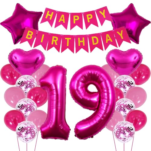 ZWWsullo Riesen Folienballon 19 Rosa deko geburtstag 19 Geburstag Deko Mädchen 19 Jahre Rosa Luftballon 19 Geburtstag Rosa Geburtstagsdeko Mädchen 19 Jahre Geburtstag Dekoration 19 jahr Mädchen von ZWWsullo