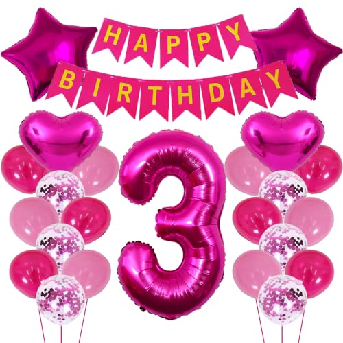 ZWWsullo Riesen Folienballon 3 Rosa deko geburtstag 3 Geburstag Deko Mädchen 3 Jahre Rosa Luftballon 3 Geburtstag Rosa Geburtstagsdeko Mädchen 3 Jahre Geburtstag Dekoration 3 jahr Mädchen von ZWWsullo