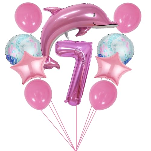 ZWWsullo Rosa Ozean Tiere Geburtstagsfeier Dekoration Meerestiere Geburtstag Deko Delfin Luftballon Deko 7 Jahre Set Große Delfin Folienballon Delfin Luftballon Rosa süß Folien-Ballon Tiere von ZWWsullo