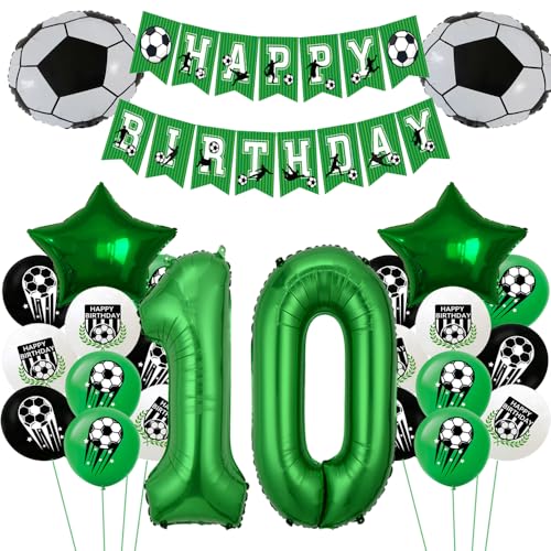 ZWWsullo geburtstag fussball deko Fußball Party Zubehör mit Happy Birthday Banner fussball deko geburtstag kinder Fußball 10 Geburtstag Deko Junge Grün 10 Geburtstagsdeko Jungen Fußball Luftballon von ZWWsullo