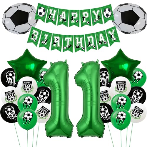 ZWWsullo geburtstag fussball deko Fußball Party Zubehör mit Happy Birthday Banner fussball deko geburtstag kinder Fußball 11 Geburtstag Deko Junge Grün 11 Geburtstagsdeko Jungen Fußball Luftballon von ZWWsullo