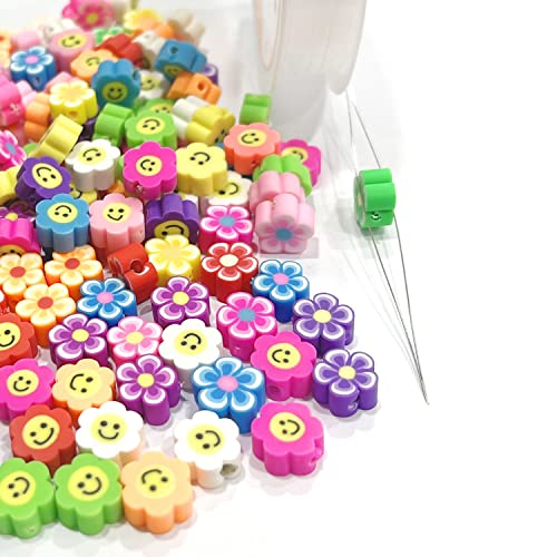 ZWZNBL 200 Stück Smiley-Perlen bunte Blumenform Happy Face Spacer Ton Perlen Armband für DIY Armband Halskette Ohrringe Handwerk Schmuckherstellung Zubehör von ZWZNBL