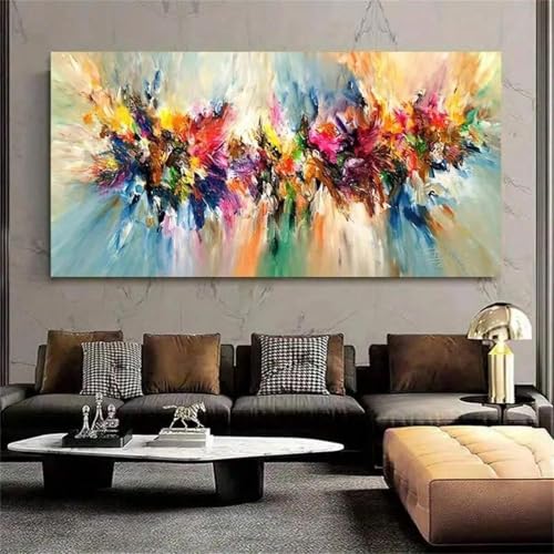 Leinwandposter, moderne Kunst, buntes Wolken-Ölgemälde auf Leinwand, Wandkunst, Poster für Schlafzimmer, Wohnzimmer, Flur, Wanddekoration, 40 x 87 cm (16 x 34 Zoll), mit goldenem Rahmen von ZXBNNN