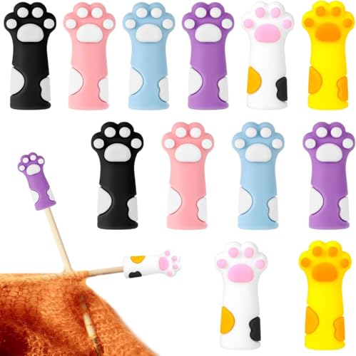 12 Stück Maschenstopper, Katzenpfoten-Stricknadel-Stopper, bunte Strickspitzenschutz, Katzenpfoten-Stricknadelkappen, Maschenstopper, Nadelspitzen-Abdeckungen, Stricken für Heimwerker, Strickanfang von ZXCVWWE