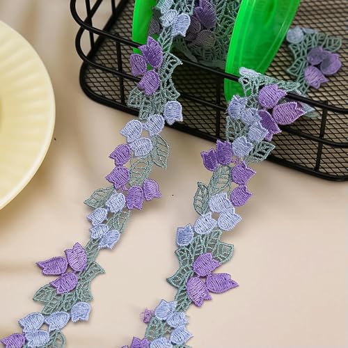 13,7 cm breite, violett-orangefarbene Blumen-Stickerei-Spitze, Guipure-Band, Applikation für Hochzeitskleid, Kopfschleier, DIY-Nähzubehör von ZXFLOOR