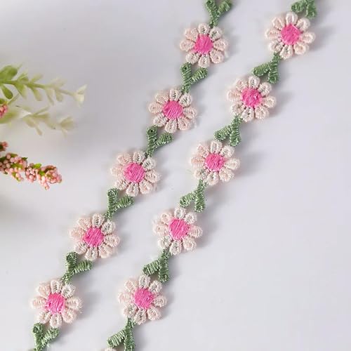 15 Yards 2 cm breit rosa grün Spitzenbesatz Handwerk Blumenspitze Stoff Blumen bestickte Applikation verziert Spitzenband von ZXFLOOR