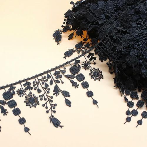 15 Yards weiß schwarz wasserlöslicher Spitzenstoff besticktes Band Trim Rand für DIY Handwerk Kleider Vorhänge Quaste Fransen Dekor von ZXFLOOR