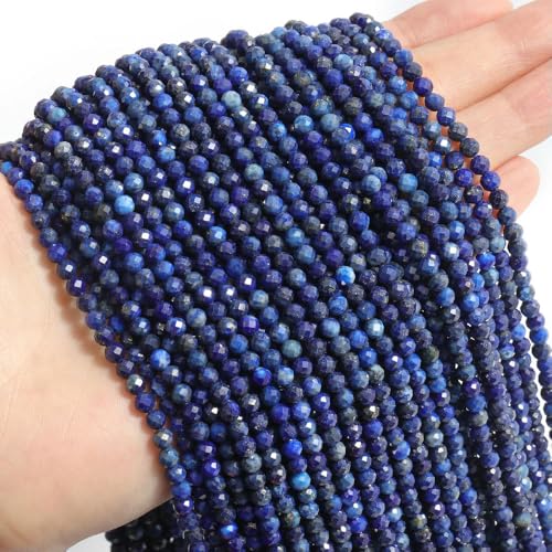 180–340 Stück 2/3/4 mm kleine blaue Steinperlen facettiert Aquamarin Lapislazuli runde lose Abstandsperlen zum Selbermachen von Armbändern und Schmuckherstellung von ZXFLOOR