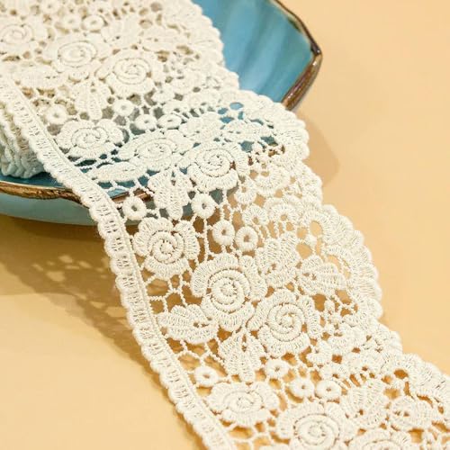 20 Yards Beige Baumwolle Spitze Trim Stoff Blume Spitze Patch Trim Band Spitze DIY Zubehör von ZXFLOOR