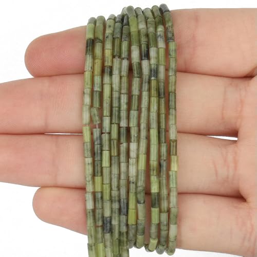 240 Stück 2 x 5 mm Naturstein-Röhrenperlen, Rhodonit, Howlith, Jade, Tigerauge, Zylinderperlen für die Herstellung von Schmuck, DIY, Armbänder, Zubehör von ZXFLOOR