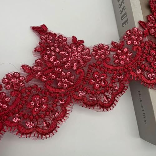 5 Yards 13cm grau rot grün Stoff Pailletten Blume Mesh Spitze Trim Applique Nähen Handwerk für Hochzeit von ZXFLOOR