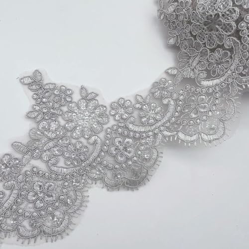 5 Yards 13cm grau rot grün Stoff Pailletten Blume Mesh Spitze Trim Applique Nähen Handwerk für Hochzeit von ZXFLOOR