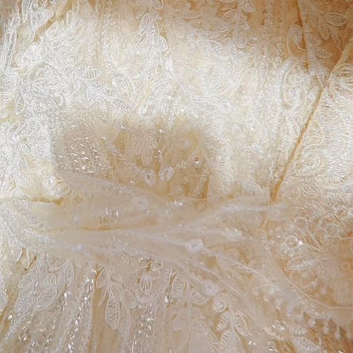Breite 60CM Elfenbein Weiß Stickerei Braut Kleidung Zubehör DIY Stickerei Pailletten Spitze von ZXFLOOR