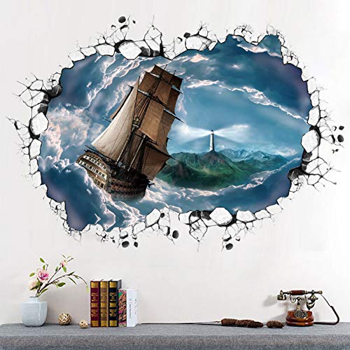 ZXFMT Wandaufkleber 3D Wolkenmeer Segeln Große Wandaufkleber Wohnkultur Wohnzimmer Schlafzimmer DIY Kunst Wandbild Entfernbare Wandaufkleber von ZXFMT