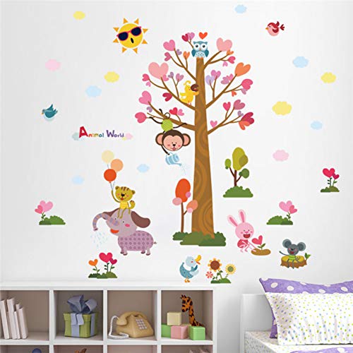 ZXFMT Wandaufkleber Cartoon Tiere Welt Baum AFFE Eule Vogel Wandaufkleber Für Kinderzimmer Kinder Wandtattoo Kindergarten Schlafzimmer Dekor Poster Wandbild von ZXFMT