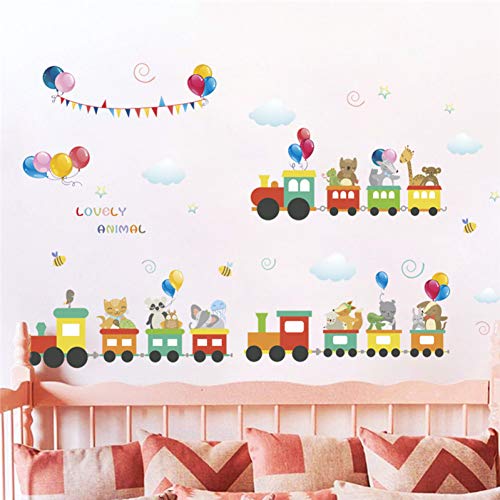 ZXFMT Wandaufkleber Lustige Tiere Zug Wandtattoos Kinderzimmer Kinderzimmer Wohnkultur Zubehör Cartoon Wandaufkleber PVC Wandbild Kunst DIY Tapete von ZXFMT