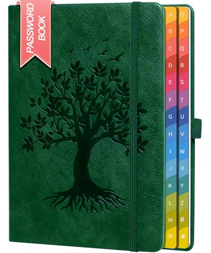 ZXHQ Passwortbuch mit bunten alphabetischen Tabs, 21,3 cm x 14,7 cm Hardcover-Passwort-Organizer für die Verwaltung von Internet-Webseiten-Adressen und Logins - Dunkelgrün von ZXHQ