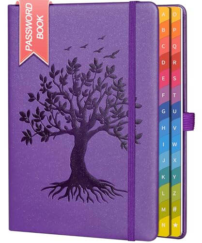 ZXHQ Passwortbuch mit bunten alphabetischen Tabs, 21,3 cm x 14,7 cm Hardcover-Passwort-Organizer für die Verwaltung von Internet-Webseiten-Adressen und Logins - Lila von ZXHQ